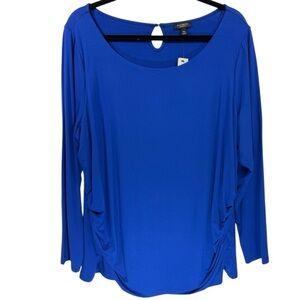NWT Talbots Ruched Sides Keyhole Back‎ Long Sleeve Blouse Top Blue Size 2XP
